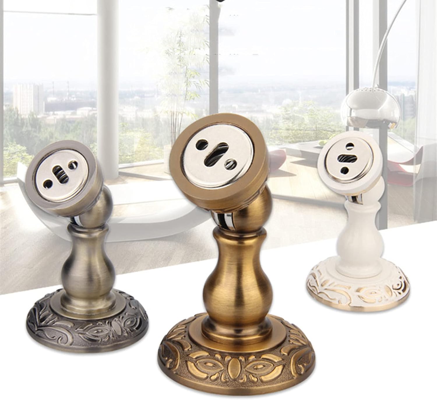 4PCS Magnetic Door Stop, Heavy Duty Magnet Door Stopper, Wall/Floor Mounted Door Holder, Door Catch Stopper with Mounting Screws,Gold (Color : Gold)