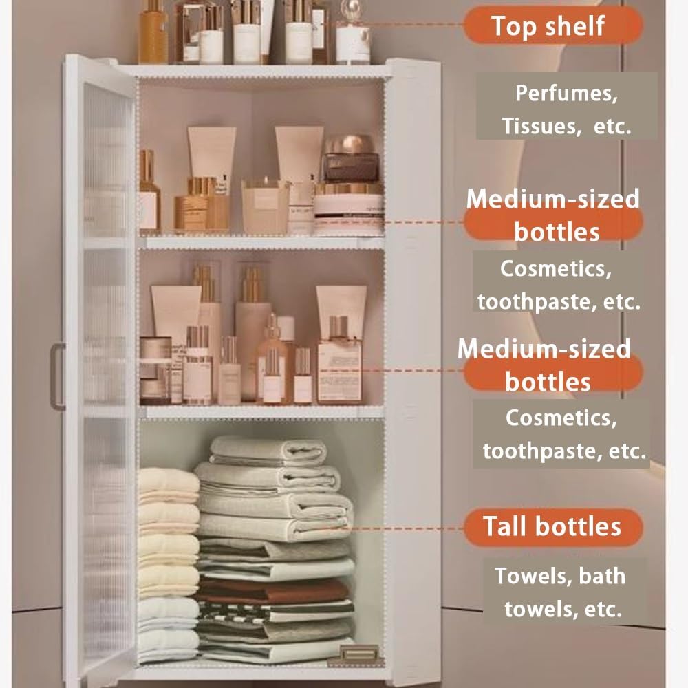 3-Tier Wall Mounted Bathroom Organizer, Hanging Storage Cabinet with Acrylic Doors, Modern Minimalist Floating Shelves, Stylish Corner Shelf for Kitchen, Bathroom(38cm-15in)