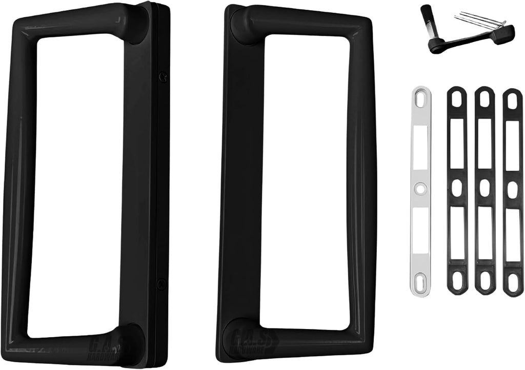 Sliding Glass Patio Door Handle Set 4-7/8' Hole Spacing, 9' Bronze Surface Mount PGT Replacement with Thumb Latch, Screws and Keepers