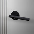 Buster and Punch Door Handle Set Privacy Linear Knurl Welders in Black