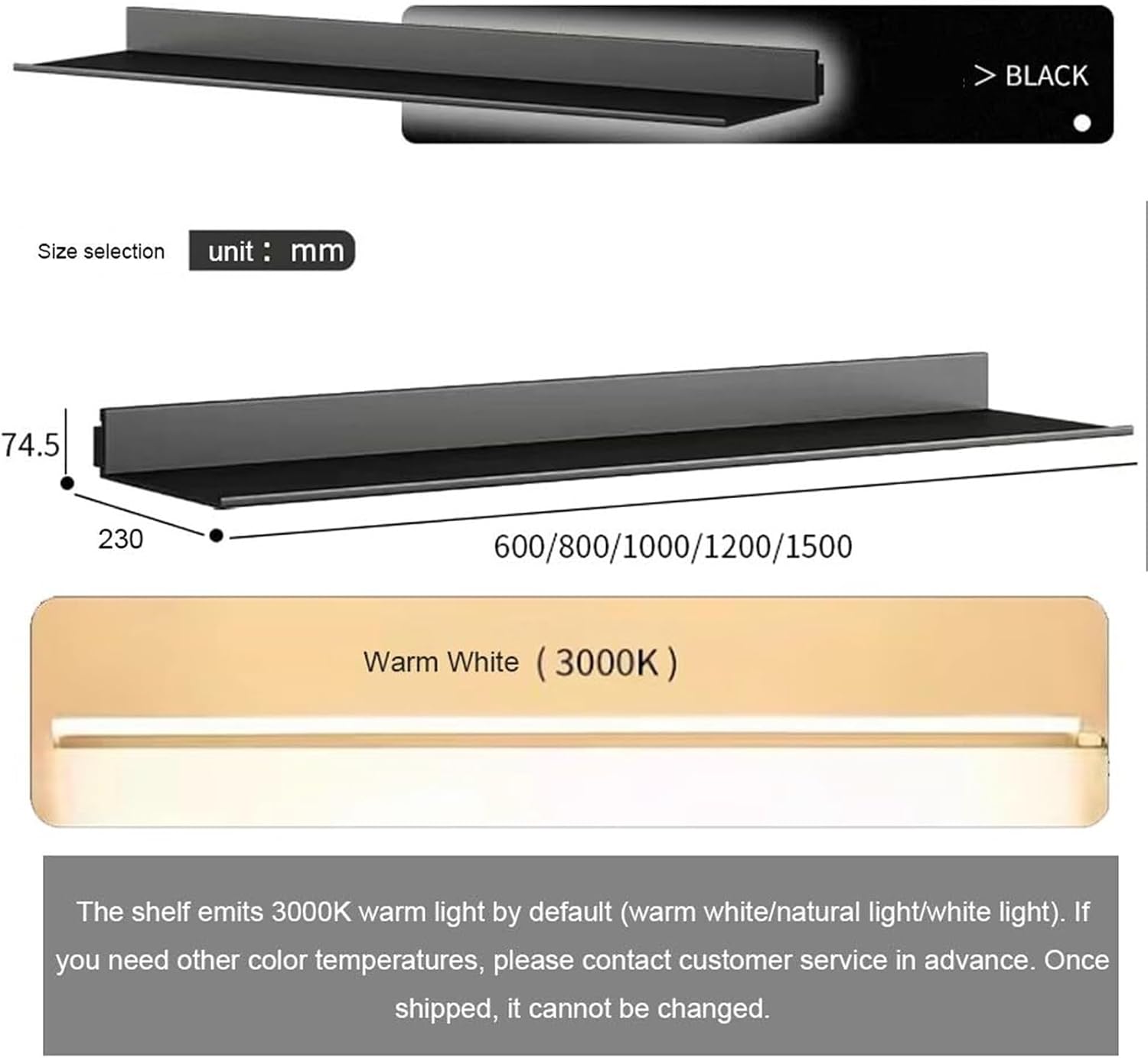 Floating Shelves Wall Mounted Light Emitting Shelves Built-in Illuminated LED Light Metal Lighted Display Stand for Living Room Office Bedroom((100x23cm)