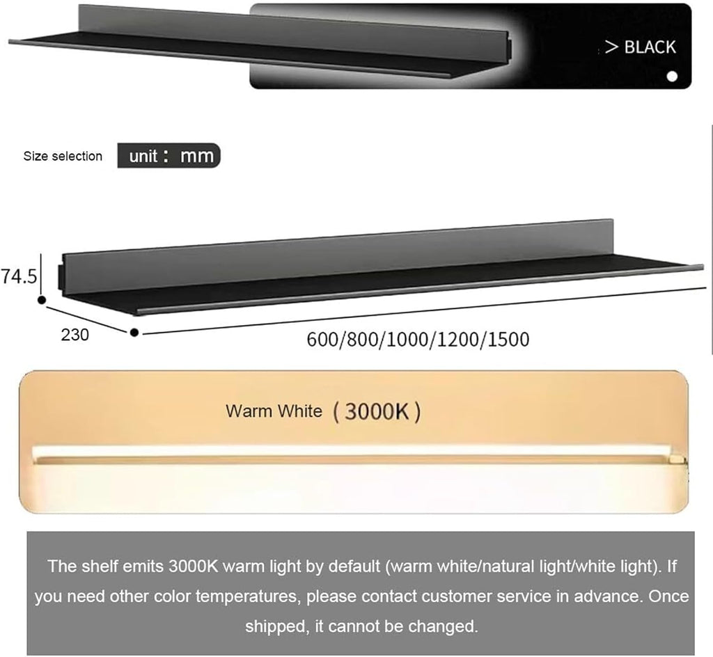 Floating Shelves Wall Mounted Light Emitting Shelves Built-in Illuminated LED Light Metal Lighted Display Stand for Living Room Office Bedroom((80x23cm)