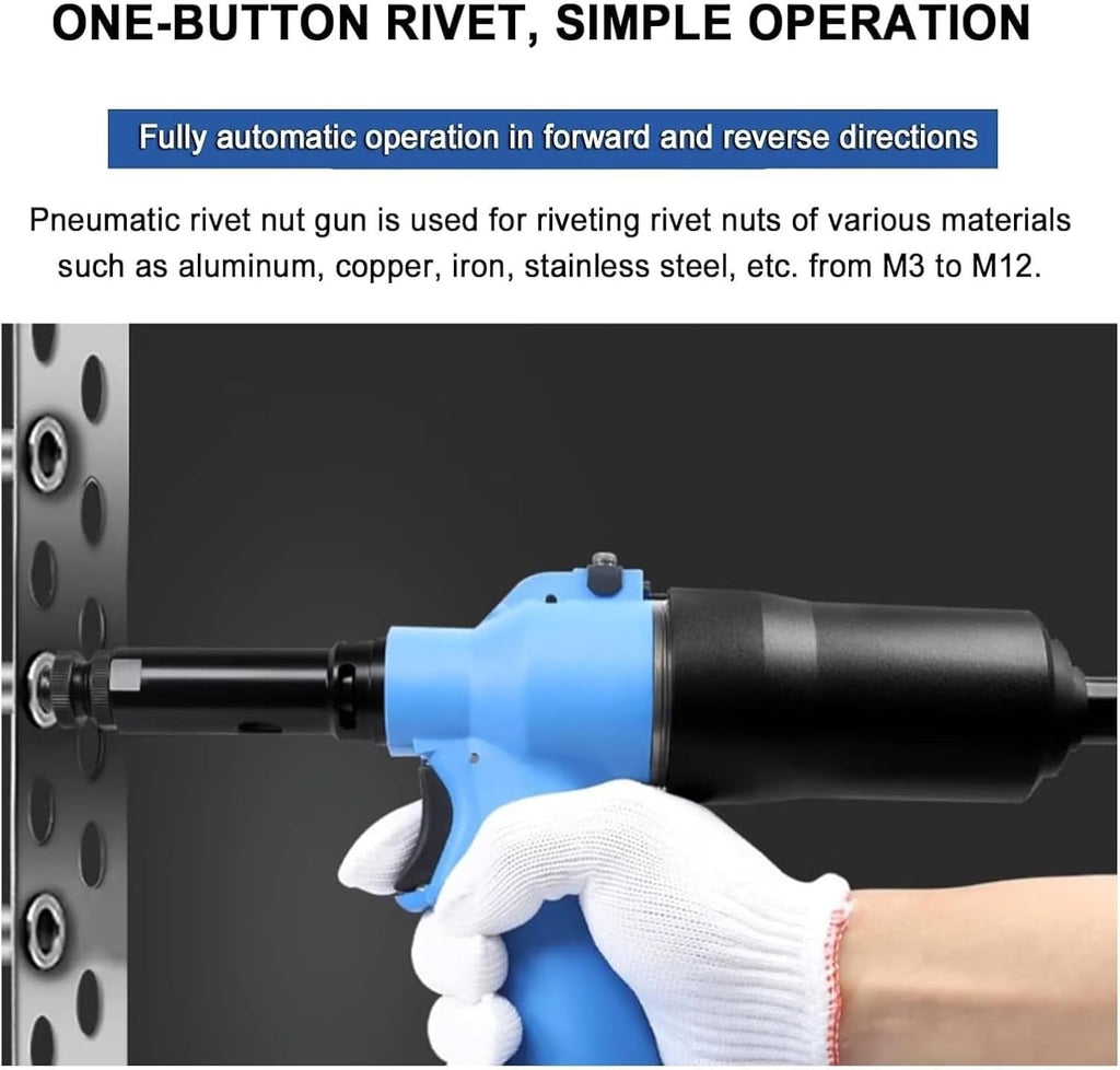 Heavy Duty Air Hydraulic Rivet Nut Tool Kit, Pulling Force Pop Rivet Gun Tool Kit with 7 Replaceable Nozzles Rivets & Toolbox, Automatic Air Rivet Hammer for Construction(Blue) (Blue)
