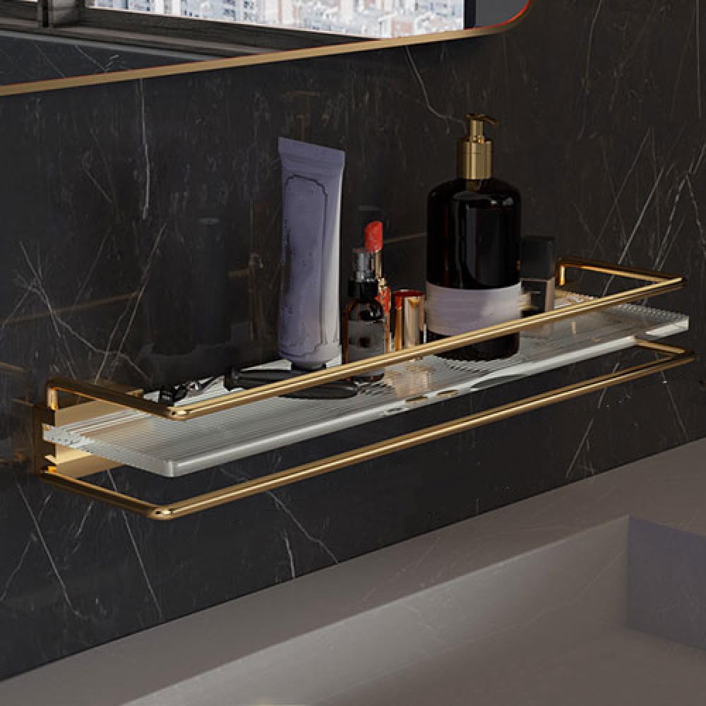 Bathroom Hardware Set, Gold Bath Accessories Wall Mounted Towel Rack,Towel Bar,Toilet Brush,Towel Hooks,Paper Holder,50cm Shelf