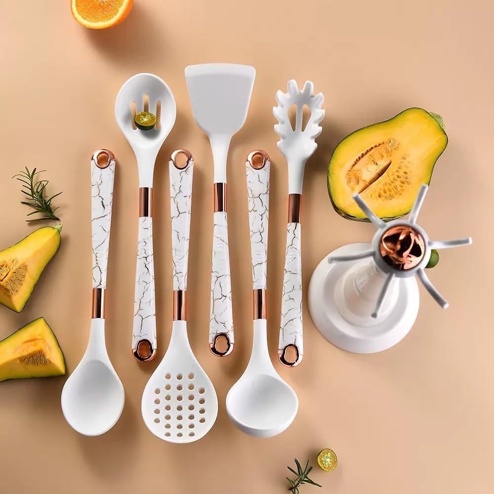 Kitchen Cooking Utensils Set, 7PCS Silicone Cooking Utensils Set - 446°F Heat Resistant Kitchen Utensils Set - Perfect for Non-Stick Kitchen Cookware - Dishwasher Safe(Black)
