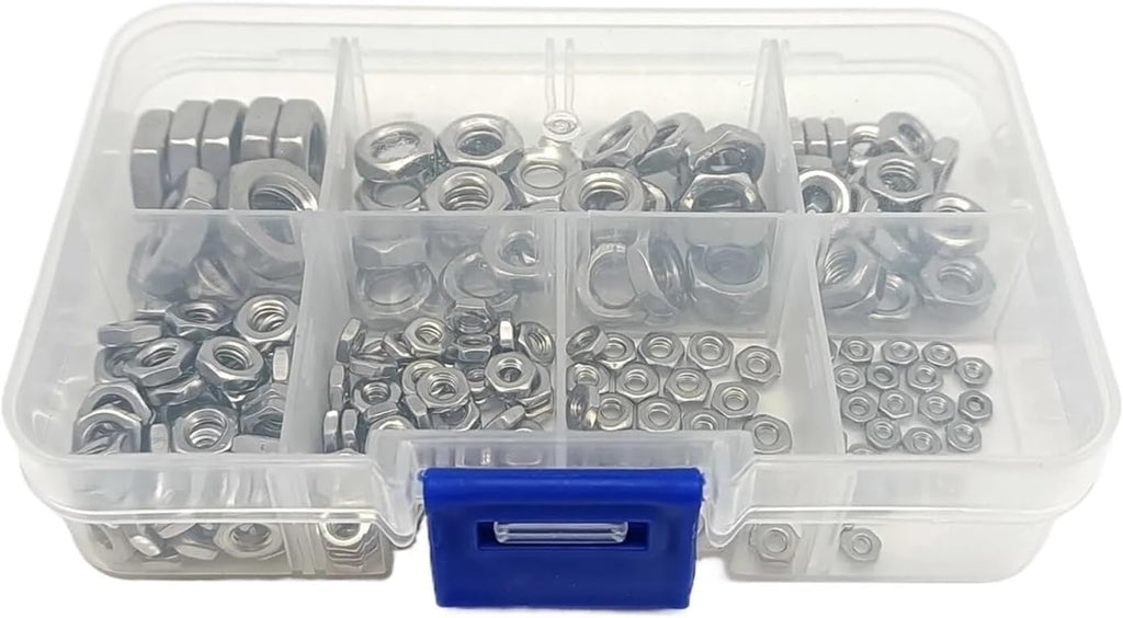 210pcs Hex Thin Nut Hexagon Jam Nut Set Mix M2 M2.5 M3 M4 M5 M6 M8 Assortment Kit Box Stainless Steel for Road Bicycle, Mountain Bike, Auto Etc