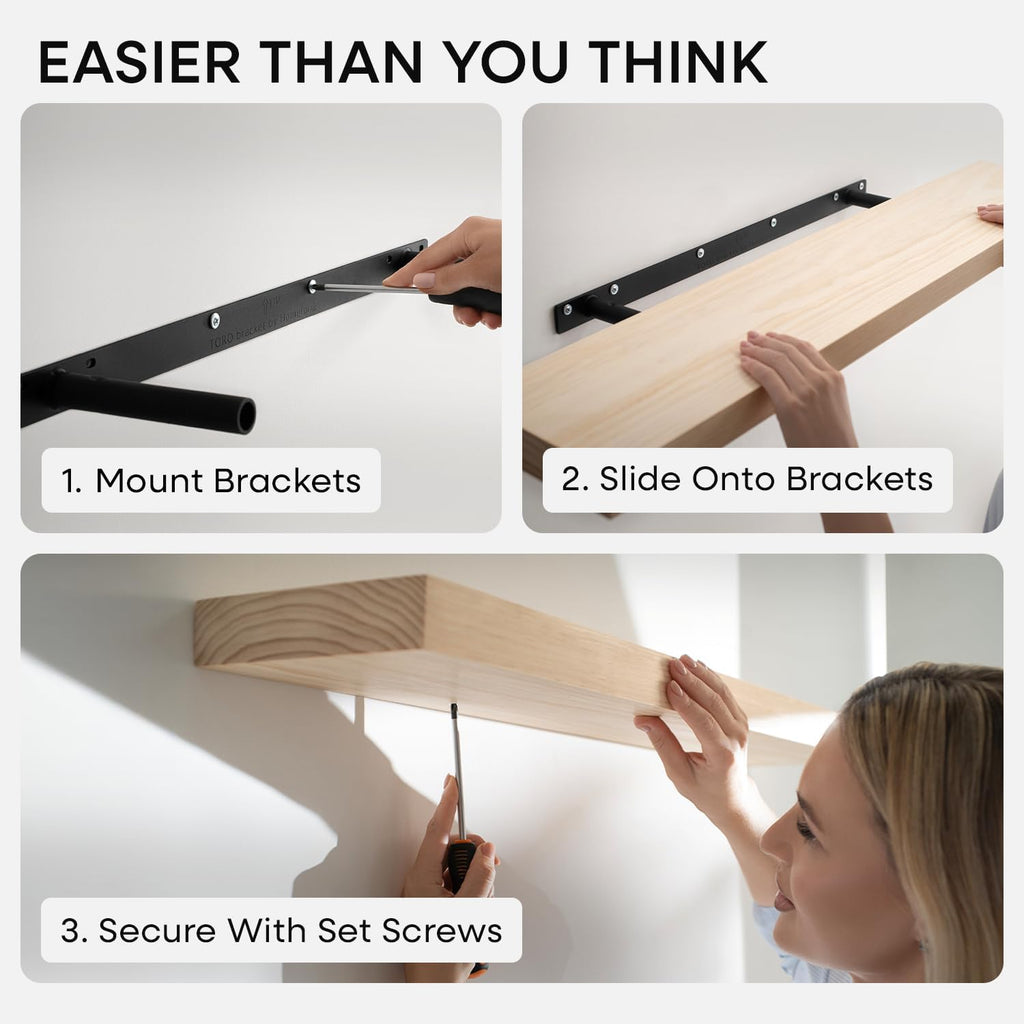 Homeforia 42 inch Wood Floating Shelf, High End Solid Natural Wood 42inch Large Floating Shelves for Wall Mounted, Unfinished Wooden Floating Shelves, Heavy Duty Bracket, 42 X 6.5 X 1.75 in, Set of 3