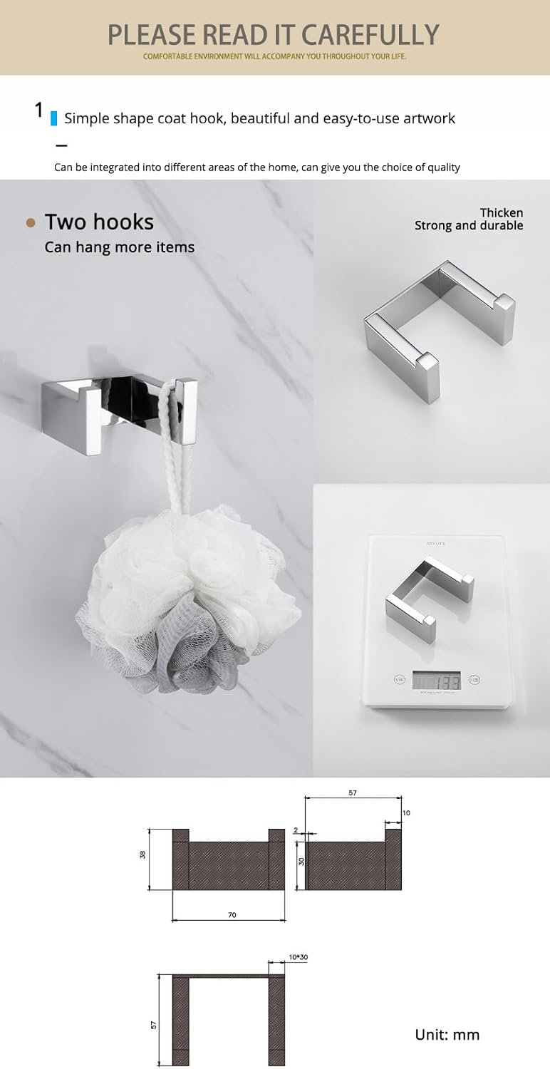 Adhesive Chrome Towel Bar Set Bathroom Accessories Silver Wall Mount Toilet Paper Holder Robe Hook Rack for Bathroom,4