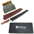 STEELPORT Bread Knife Set (3 Pcs.) – 10' Carbon Steel Serrated Bread Knife with Wooden Sheath & Stainless Steel Bench Scraper | Sourdough Tools for Professional Kitchen | Made in USA