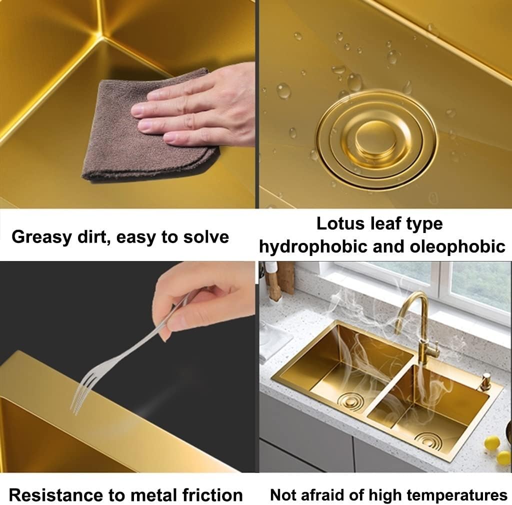 Gold Double Bowl Bar Sink 304 Stainless Steel Kitchen Sink with Faucet and Drain Assembly Drop-in Or Undermount (Color : Gold-3, Size : 82x45x22cm) (Gold3 82x45x22cm)