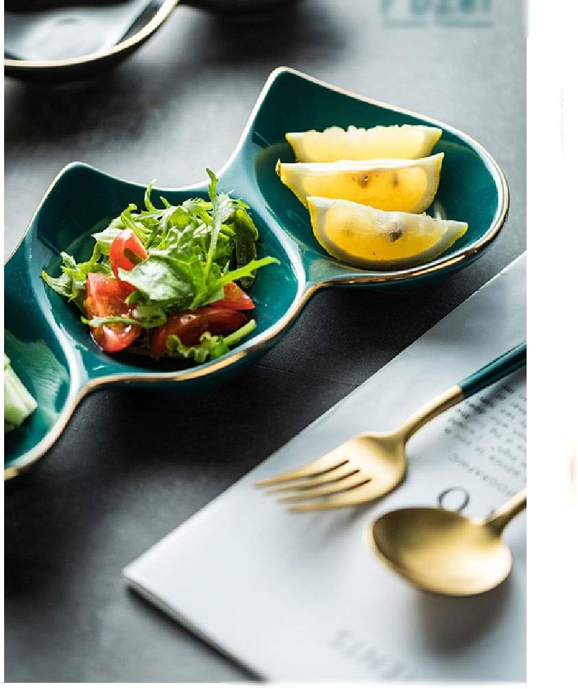 Fruit Bowls Nordic Ceramic Phnom Penh Plate Snack Plate Dried Fruit Plate Small Plate Restaurant Triple Plate Household Tableware/Black (Color : Black) (Black One Size)