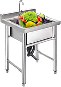 1 Compartment Single Bowl Sink of Stainless Steel Commercial Utility Basin with Faucet, Free Standing Utility Sink for Bar, Restaurant, Kitchen, Hotel and Home