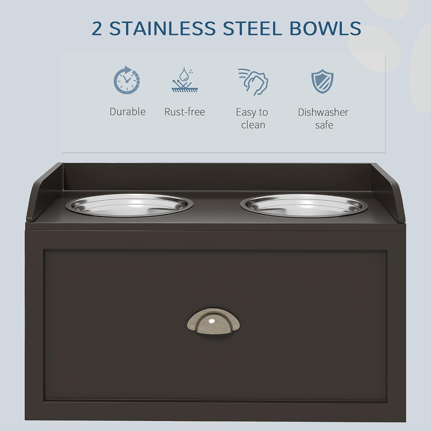 Dog Feeding Station with Storage Drawer, Dog Food Storage Cabinet with 2 Removable Elevated Dog Bowls for Large Sized Dogs, Coffee