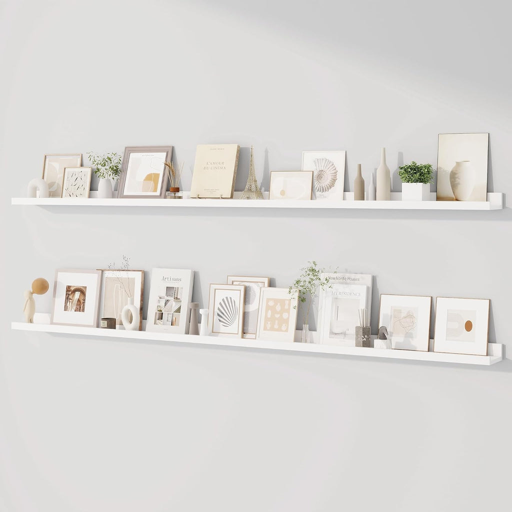 Dreamland Picture Ledge Shelf for Wall, Floating Shelves Set of 2,72 inch Long Floating Shelves with Lip for Living Room,Bedroom,Bathroom,Kitchen,White