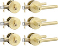 Goldenwarm Exterior Deadbolt and Keyed Entry Door Handle Set, Heavy Duty Zinc Alloy Gold Door Lever, Key Entry Front Brushed Gold Door Handle with Lock and Key(3 Pack)