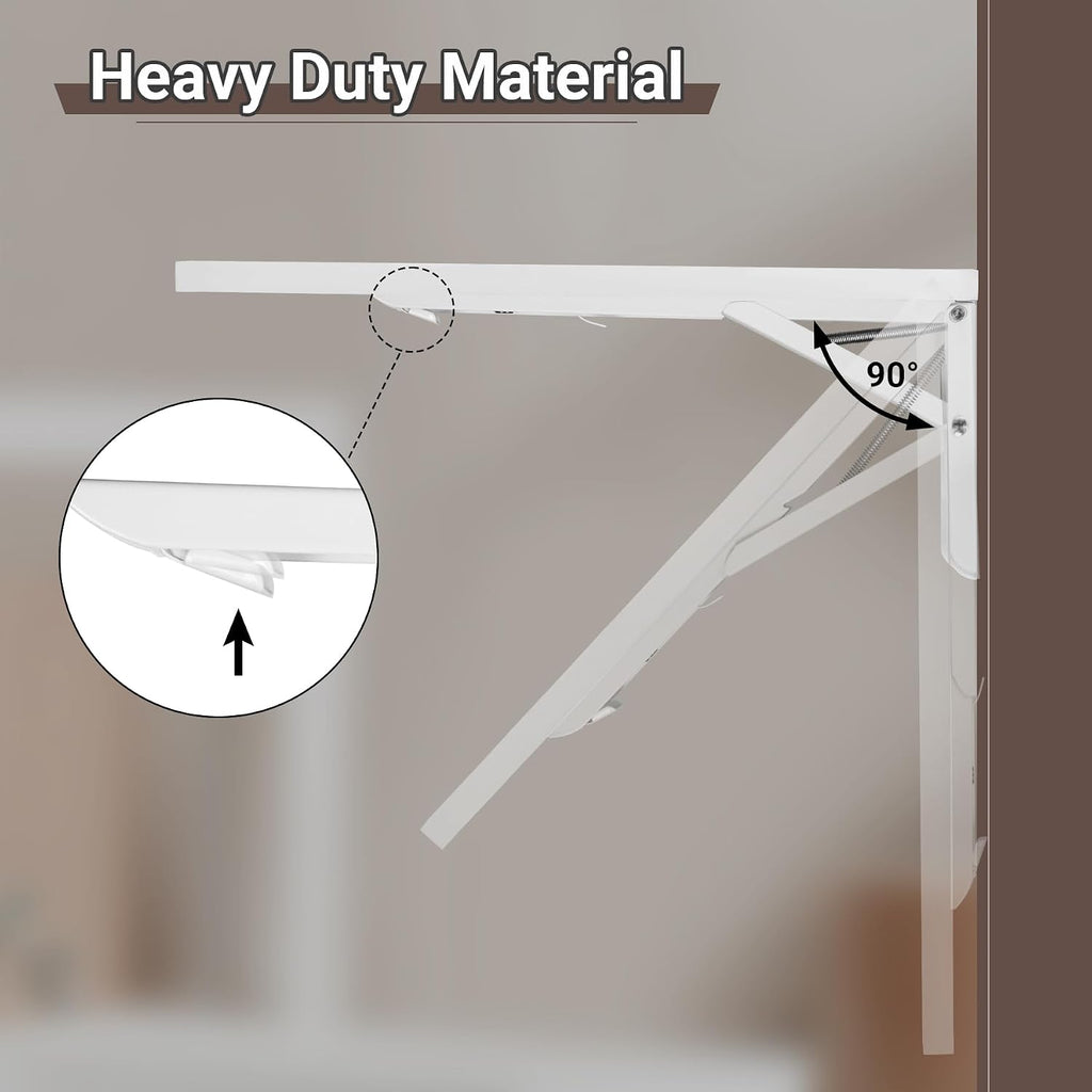 Neoaider Wall Mounted Folding Table 47.2'L x 19.7'W, Laundry Folding Table with Heavy Duty Metal Collapsible Shelf Brackets, Wall Mounted Desk Fold Down for Small Spaces, White