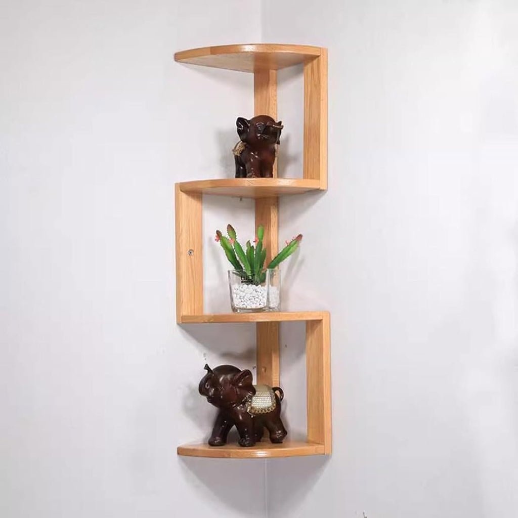 Wall Shelf Floating Corner Shelves for Wall Decor Storage, Solid Wood Wall Storage Shelves Rack 3 Tiers, Wall Mounted Wood Shelves for Home Decor, Bedroom, Living Room, B(Nature-Large)
