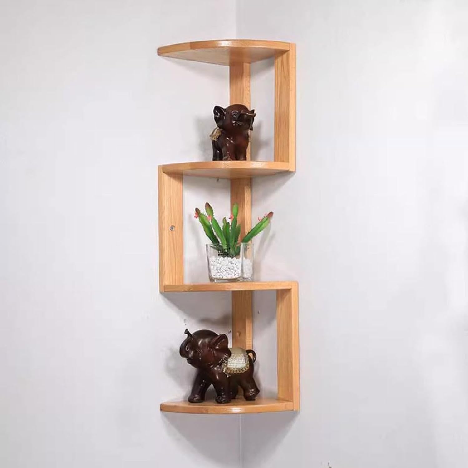Wall Shelf Floating Corner Shelves for Wall Decor Storage, Solid Wood Wall Storage Shelves Rack 3 Tiers, Wall Mounted Wood Shelves for Home Decor, Bedroom, Living Room, B(Nature-Large)