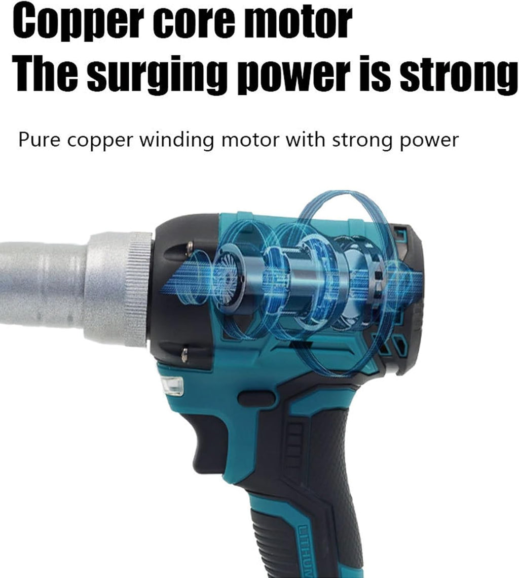 Riveting Gun, 21V Automatic Electric Rechargeable Rivet Gun Tool, Industrial Fully Automatic Riveting Gun Brushless Pop Rivet Gun Kit