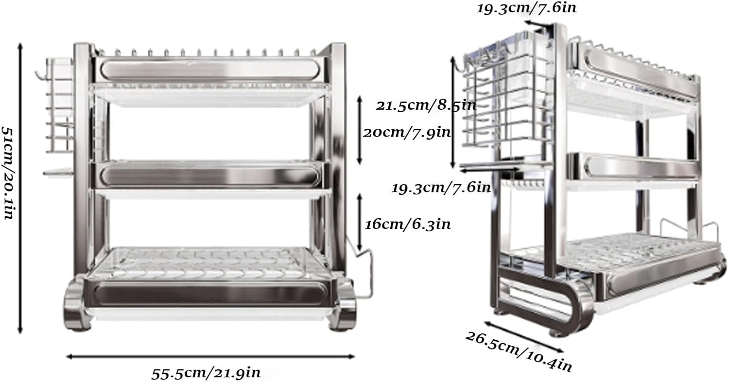 304 Stainless Steel Draining Rack,Kitchen Storage,Household Multifunctional Bowl,Suitable for Sink countertops, for(Grey 43cm/16.9in,Triple Layer)