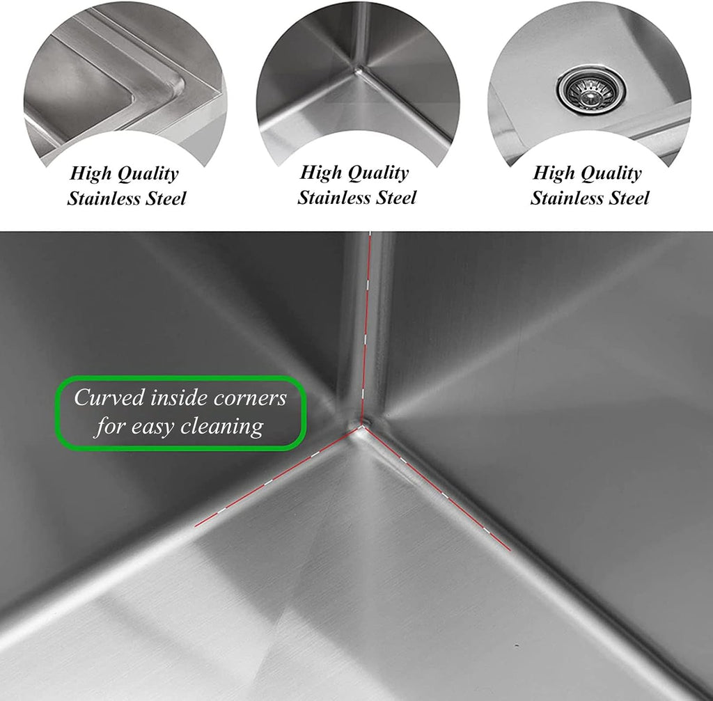 Commercial Restaurant Sink Stainless Steel Utility Sink Free-Standing Kitchen Sink Set Single Bowl Sink for Garage, Restaurant, Bar, Laundry Room, Indoor Outdoor