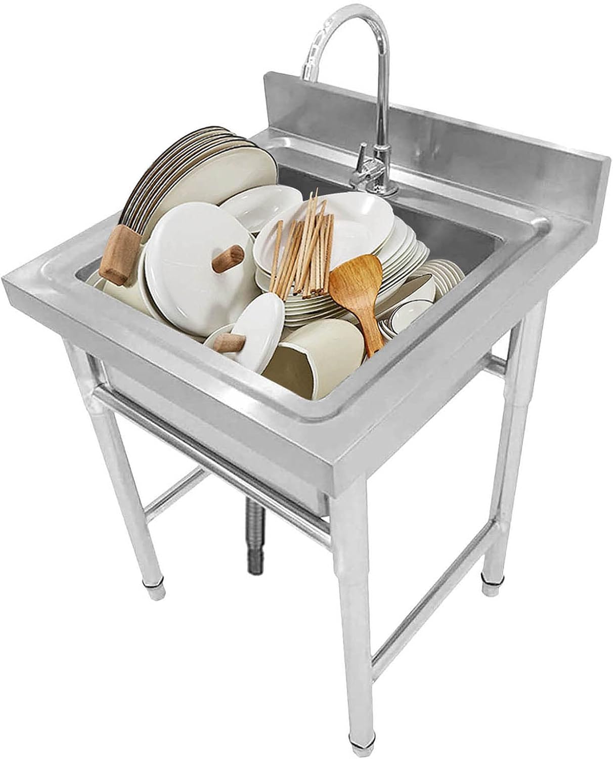 Kitchen Sink Commercial Sink Multifunctional 304 Stainless Steel Sink Kitchen Sink Movable Outdoor Kitchen Sink Wash Basin Single Bowl Sink with Faucet