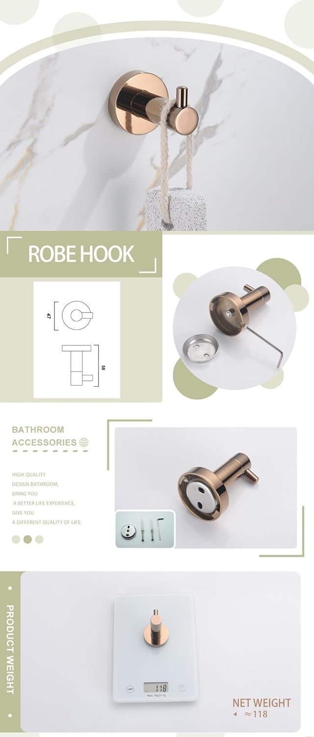 Rose Gold Bathroom Accessories 304 Stainless Steel Towel Rack Toilet Roll Paper Tissue Holder Double Cup Towel Bar Hooks,4 pcs Set