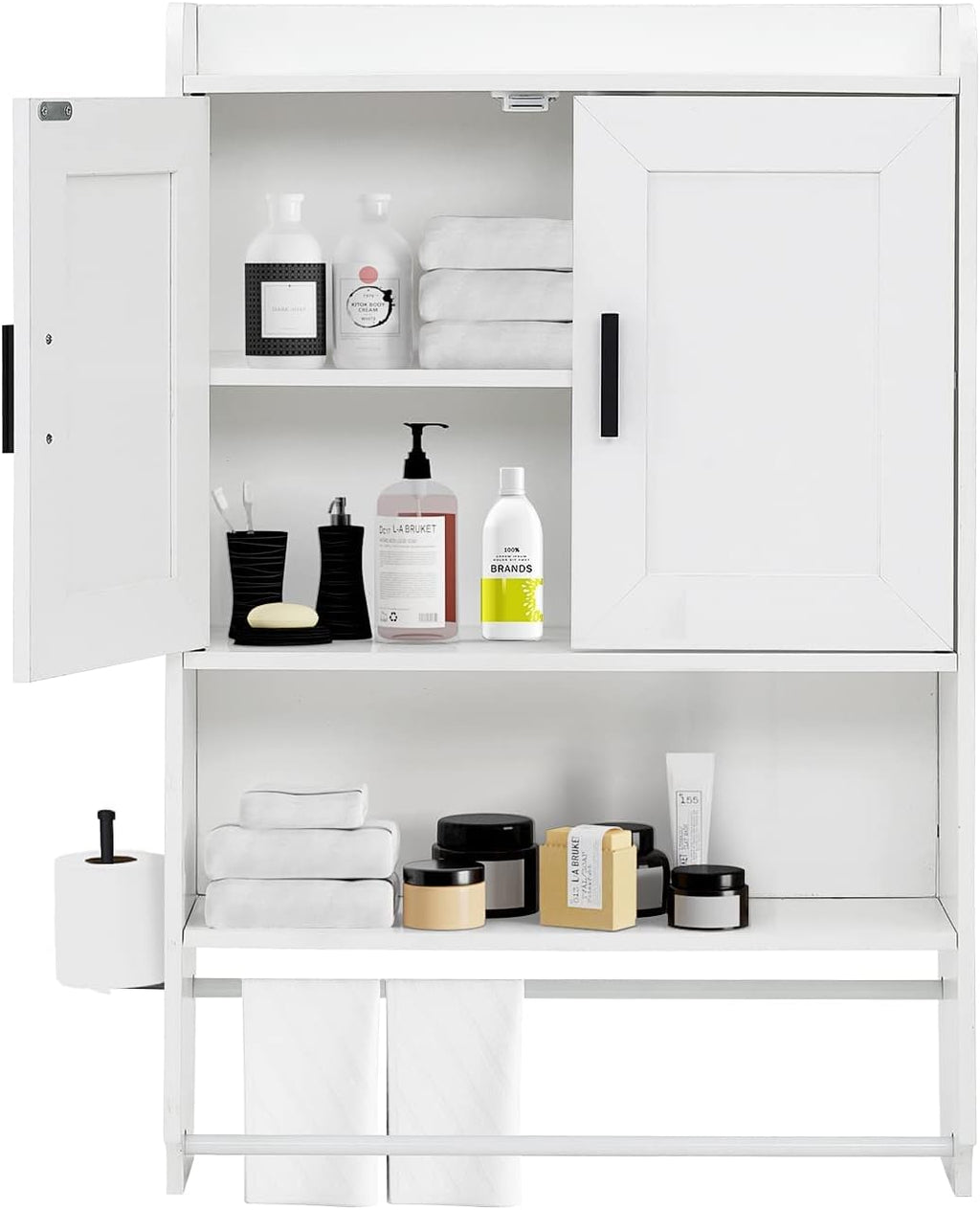 apexnova Bathroom Wall Cabinet, Wooden Medicine Cabinet Over The Toilet with Adjustable Inner Shelf, Wall Mounted Cabinet with Doors for Bathroom Storage, Hanging Cabinet for Wall with Towels Bar