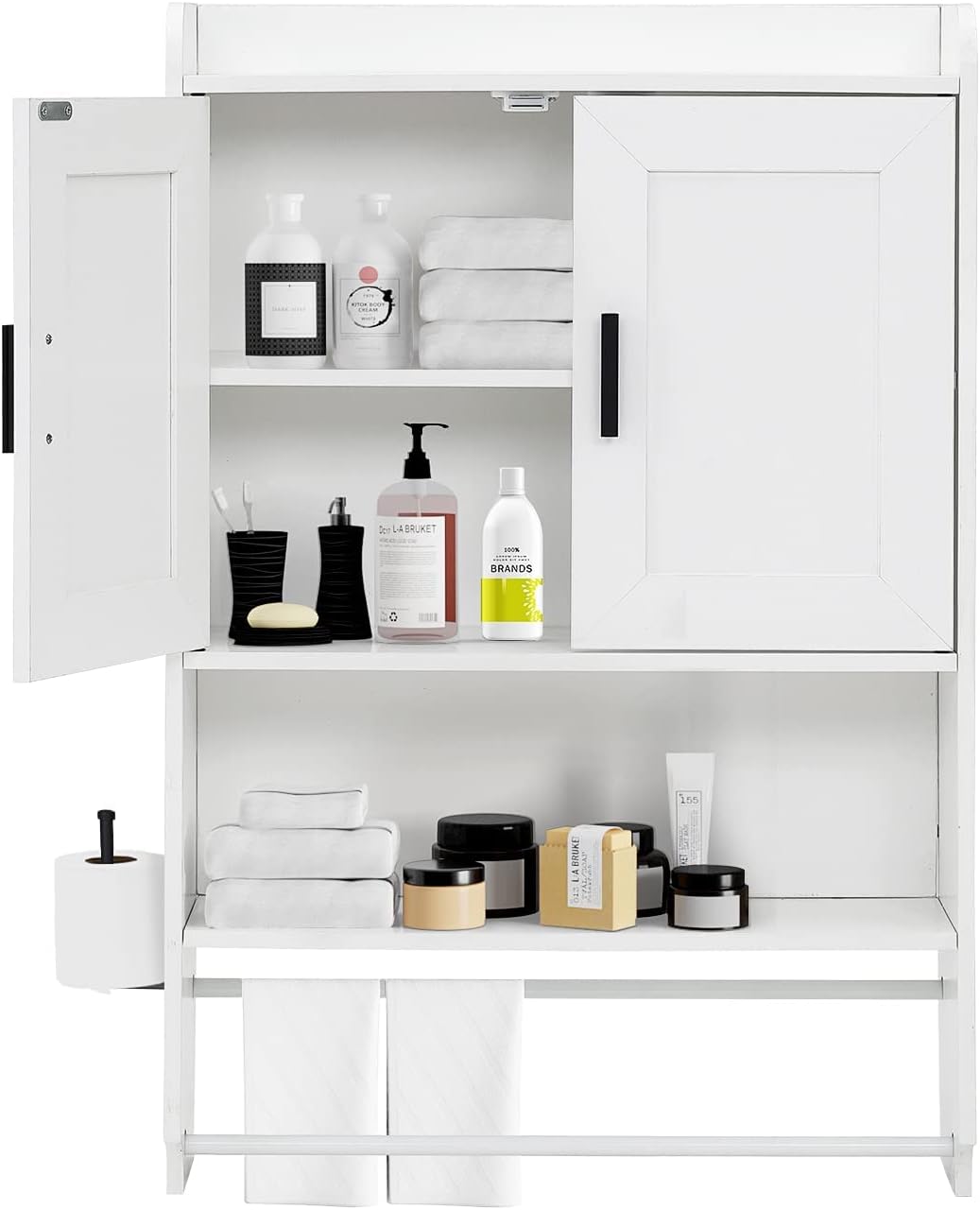 apexnova Bathroom Wall Cabinet, Wooden Medicine Cabinet Over The Toilet with Adjustable Inner Shelf, Wall Mounted Cabinet with Doors for Bathroom Storage, Hanging Cabinet for Wall with Towels Bar