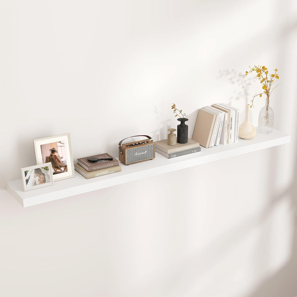 Venusmiles Floating Shelves for Wall, Engineered Wood Wall Shelves with Invisible Brackets for Living Room Bedroom Bathroom Office Kitchen Decor and Storage (White, 72' W x 9' D x 1.5' H) Set of 1