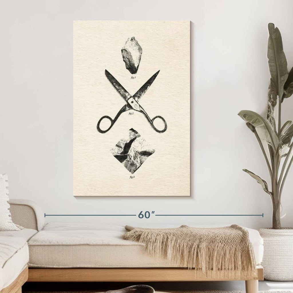 ElephantStock - Rock Scissors Paper Vintage Wall Art - Vertical Canvas Wall Art - Home Office Wall Decor - Drawing Game Canvas Art - Black And Gray Decor by Daniel Coulmann - 32' x 48'