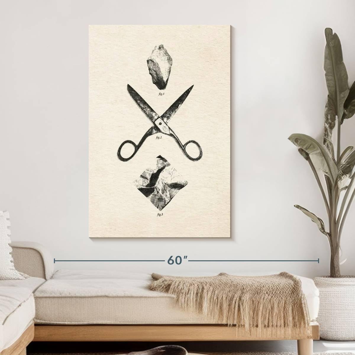 ElephantStock - Rock Scissors Paper Vintage Wall Art - Vertical Canvas Wall Art - Home Office Wall Decor - Drawing Game Canvas Art - Black And Gray Decor by Daniel Coulmann - 32' x 48'