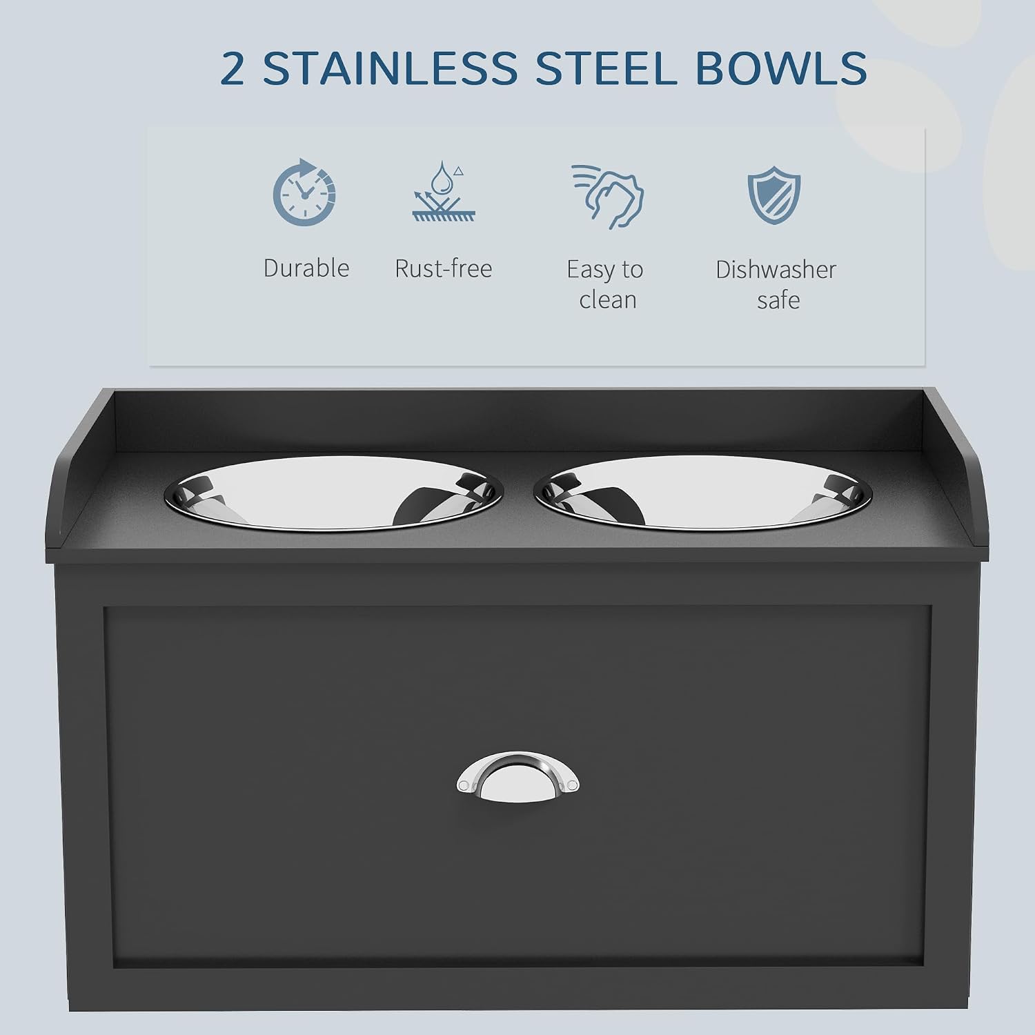 Dog Feeding Station with Storage Drawer, Dog Food Storage Cabinet with 2 Removable Elevated Dog Bowls for Large Sized Dogs, Black