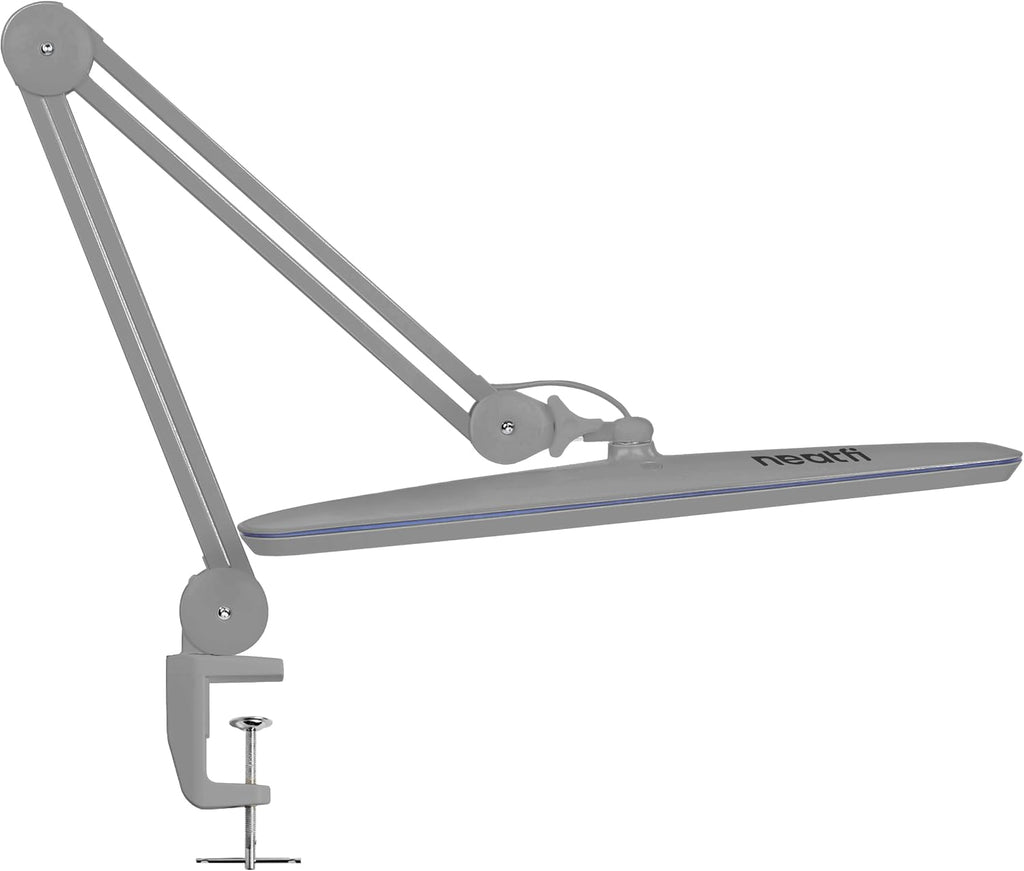 Neatfi XL 2,200 Lumens 24W LED Desk Lamp – 23' Wide Shade | Dimmable Eye-Caring Task Light | Adjustable Arm | Home Office, Study, Crafts & Nail Tech (Silver, Non-CCT with Clamp)