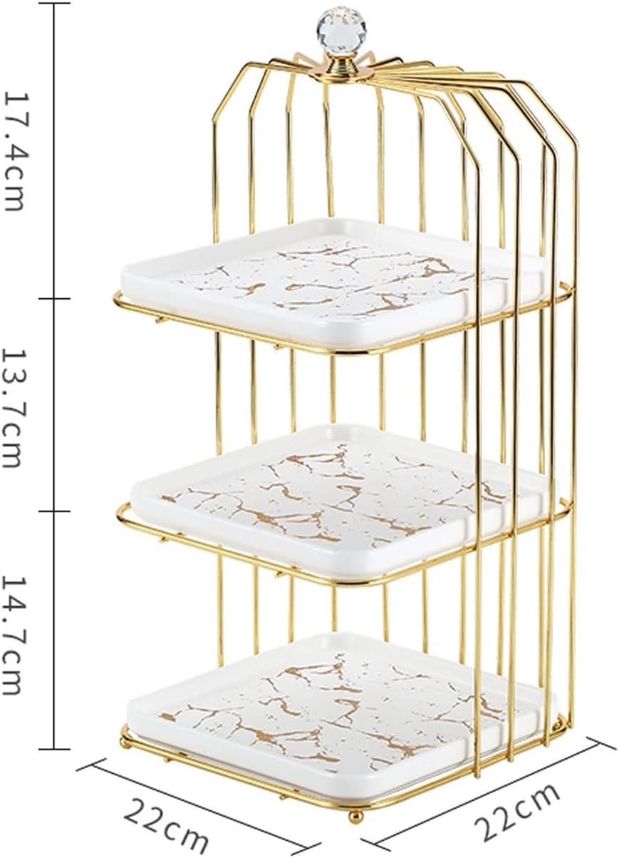 Cake Stand Creative Multi-layered Iron Cake Stand Dessert Stand Refreshment Stand Afternoon Tea Pastry Stand Snack Storage Rack Cake Holder(Color:White plate,Size:Triple layer 1)