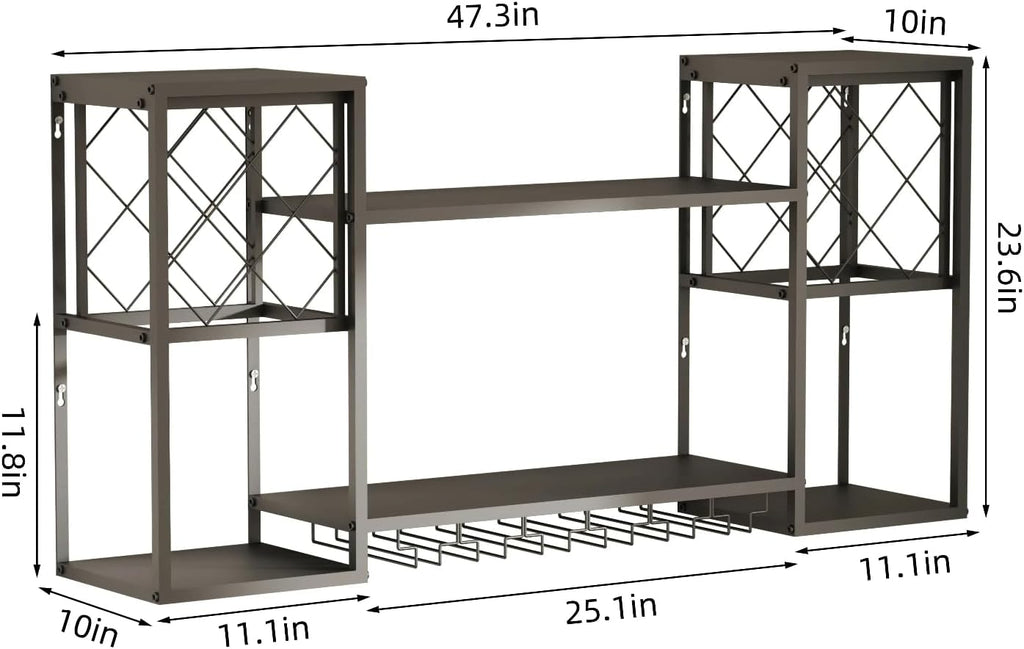 Wall Mounted Wine Rack with Glass Holder for Home Bar Storage | Display Spirits & Glasses in Restaurants, Home Kitchens or Studios. Provides Effortless Storage Access
