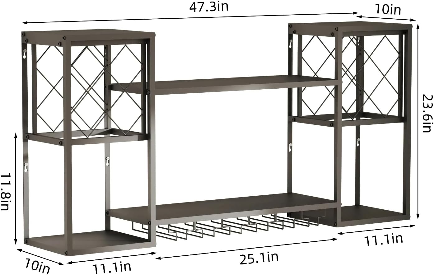 Wall Mounted Wine Rack with Glass Holder for Home Bar Storage | Display Spirits & Glasses in Restaurants, Home Kitchens or Studios. Provides Effortless Storage Access