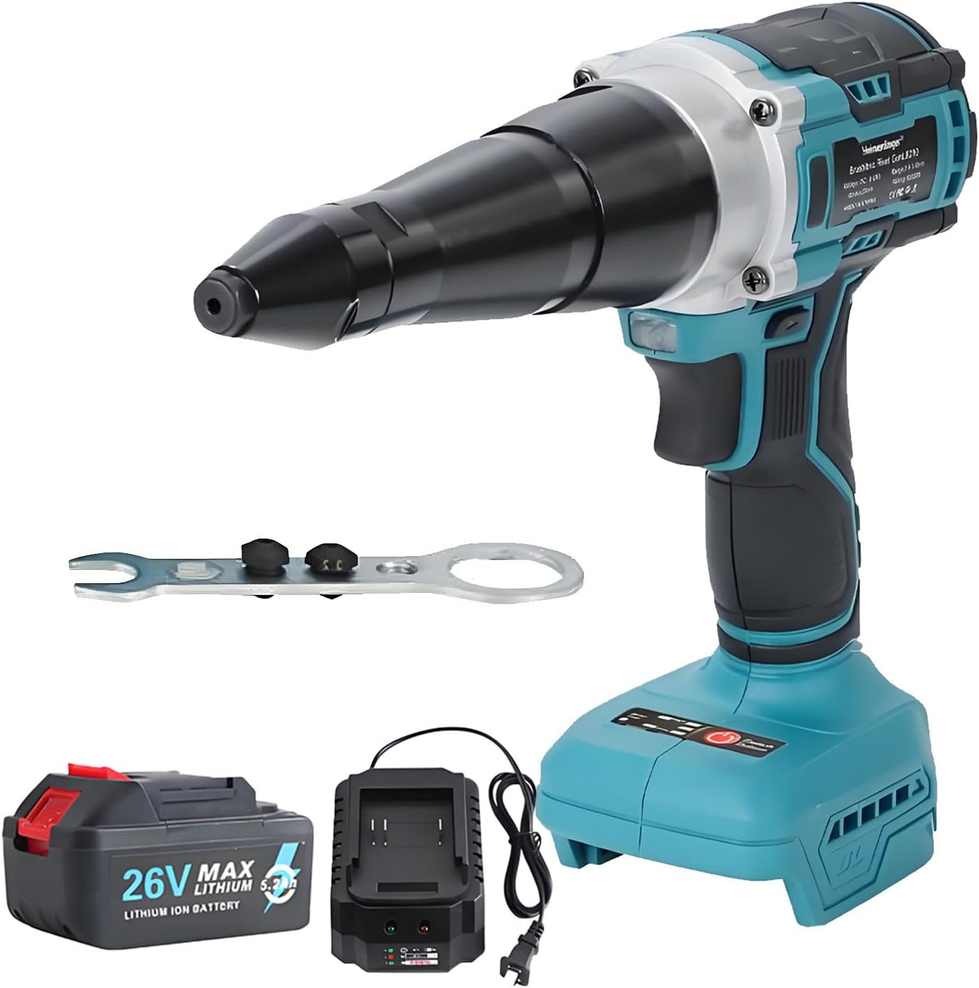 26V Brushless Cordless Rivet Gun, Electric Blind Riveter Tool Kit - Battery Powered Pop Rivet Gun, 3.2/4.0/5.0mm Rivet Fit, Quiet No-Carbon-Brush Design for Daily & Professional Use completeset
