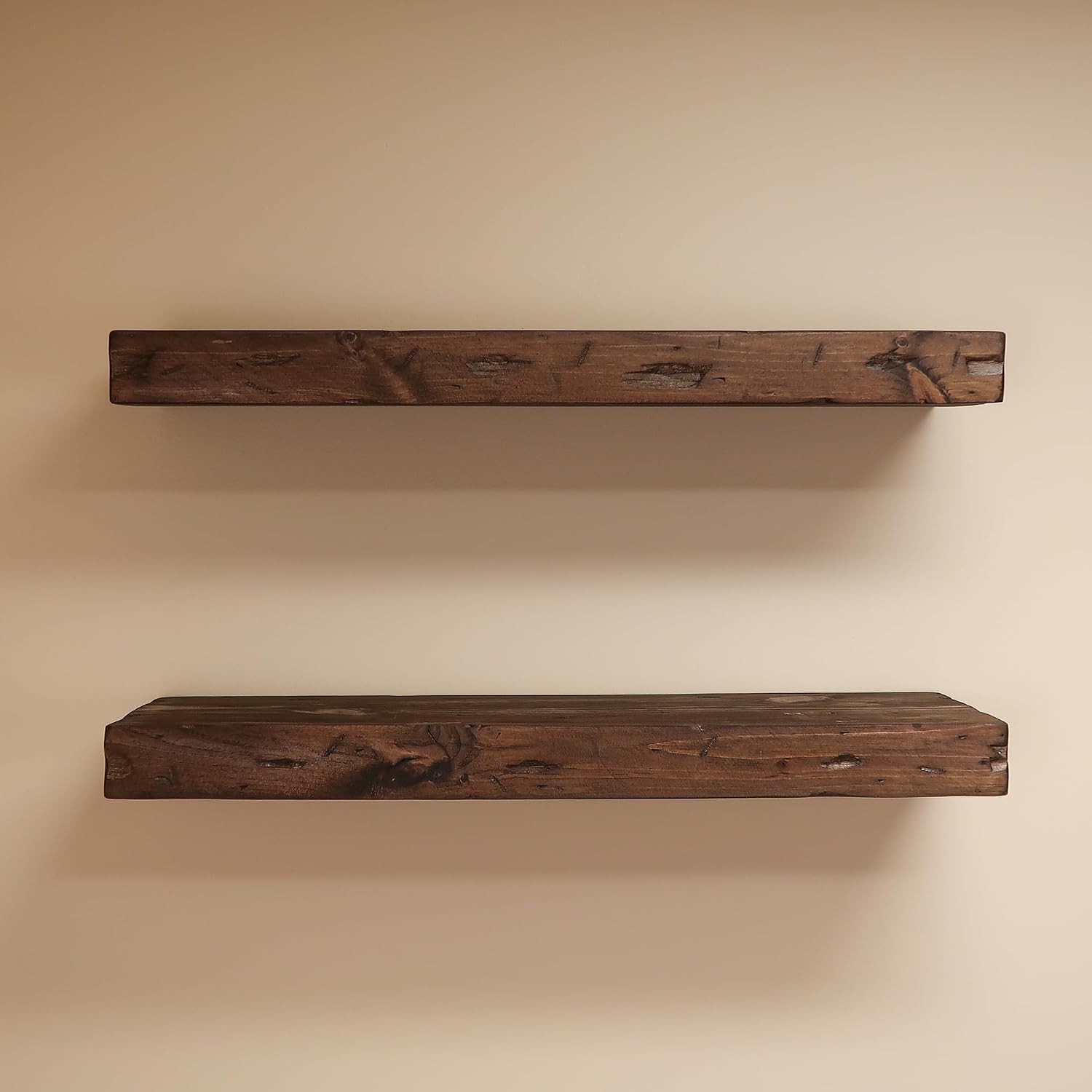 Urbandi Rustic Distressed Floating Shelves, Set of 2, Handmade Out of Pine Wood, 3 Inch Thick, Made in USA (Provincial, 36Lx3Hx6D)