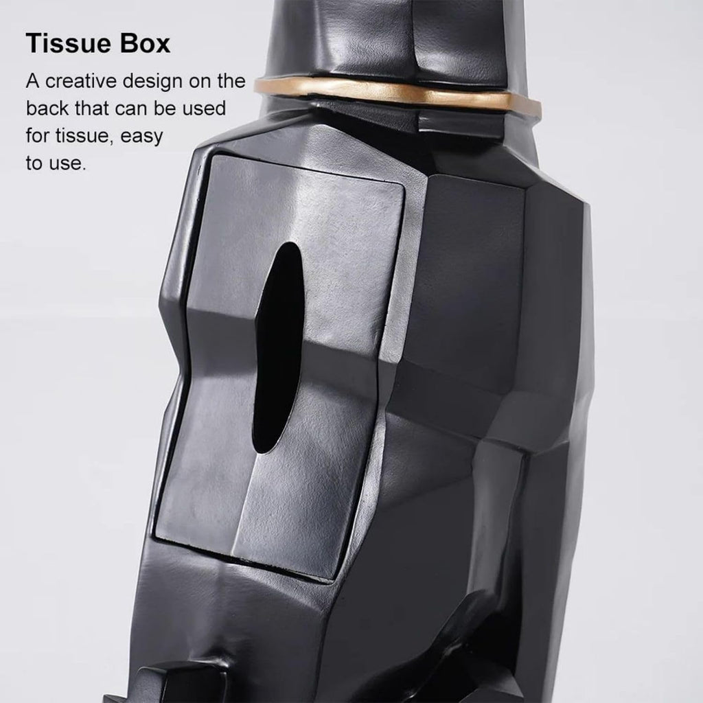 homary Modern Resin Dog Sculpture Geometric Standing Statue Cute Side Table Tray End Table with Tissue Storage (Black)