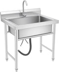Stainless Steel Sink Single Bowl Commercial Utility Sink Free Standing Kitchen Sinks with Cold and Hot Water Faucets for Kitchens, Garage, Laundry Room (31.5' W x 23.6' D x 36.6' H)
