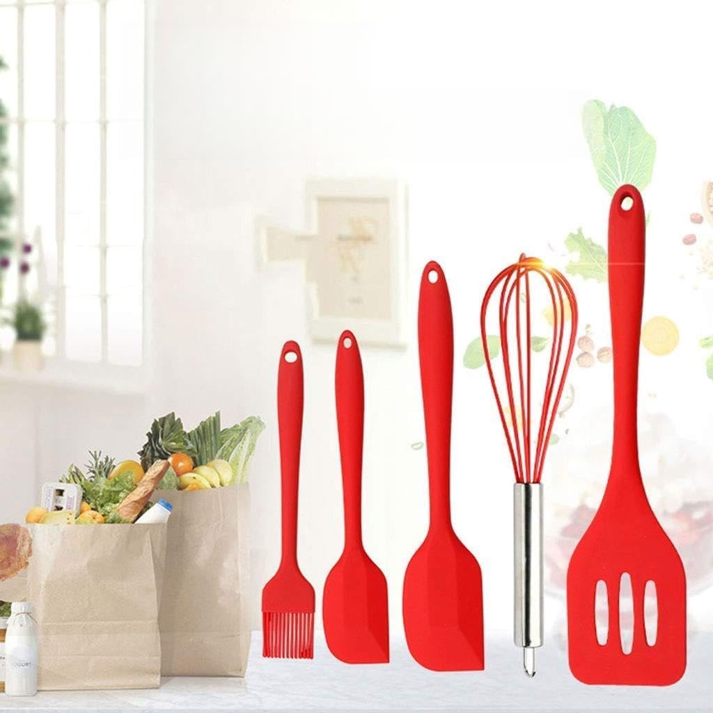 5pcs Spatula Silicone Kitchenware Set Utensils Cooking Baking Tool Food Grade Kitchen Accessories(white-Dinosaur Doodle4)