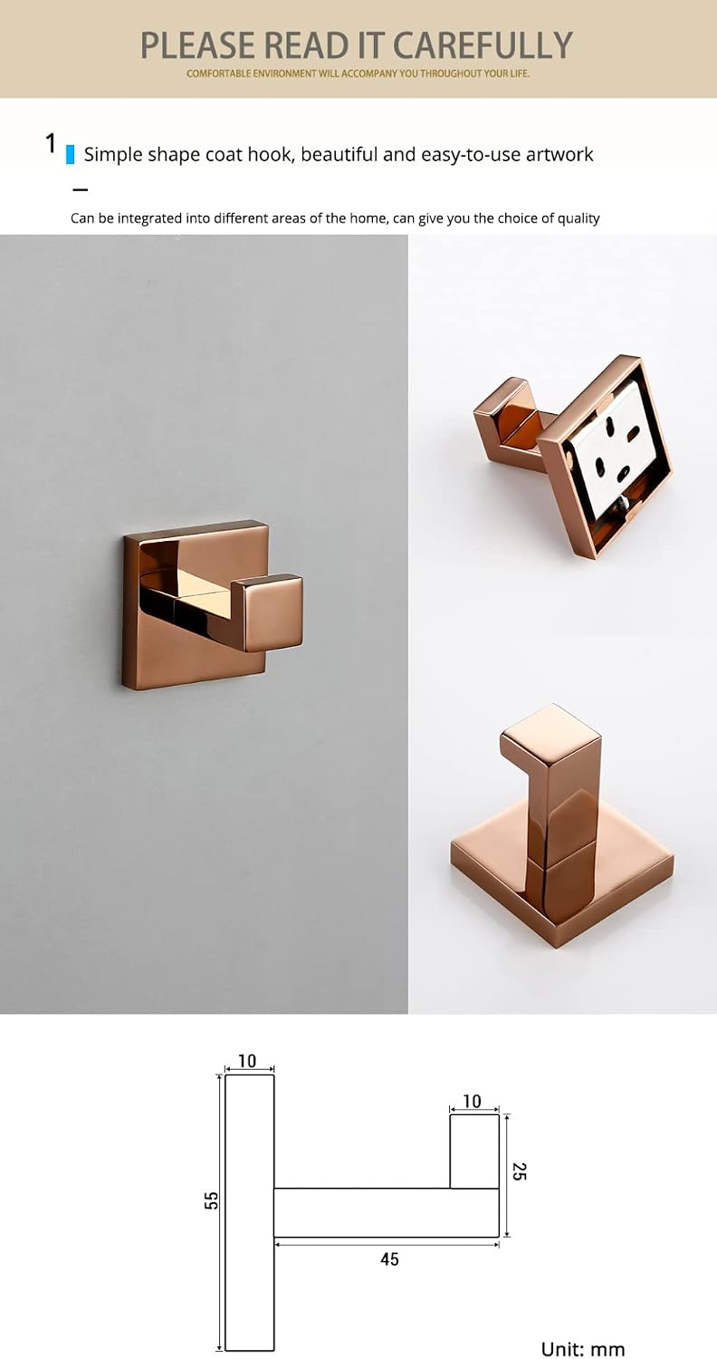 Rose Gold Bathroom Accessories Set Wall Mount Shelf Toilet Bath Hardware Paper Holder Towel Bar Rack Rail Rod Robe Hook Hanger,4 Piece Set