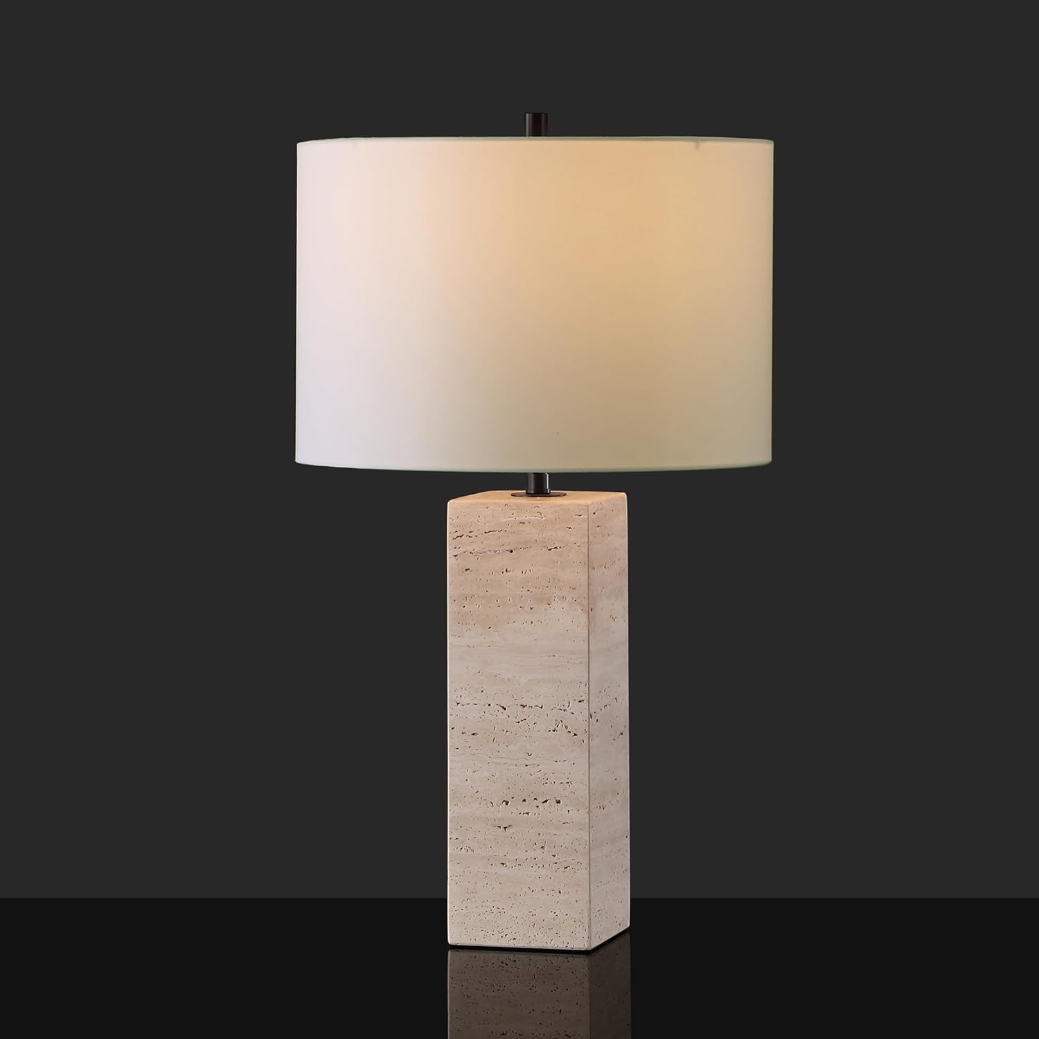 SAFAVIEH Couture Collection Katebryn Travertine/Black 26-inch Dimmable Table Lamp for Bedroom Living Room Home Office Desk Nightstand