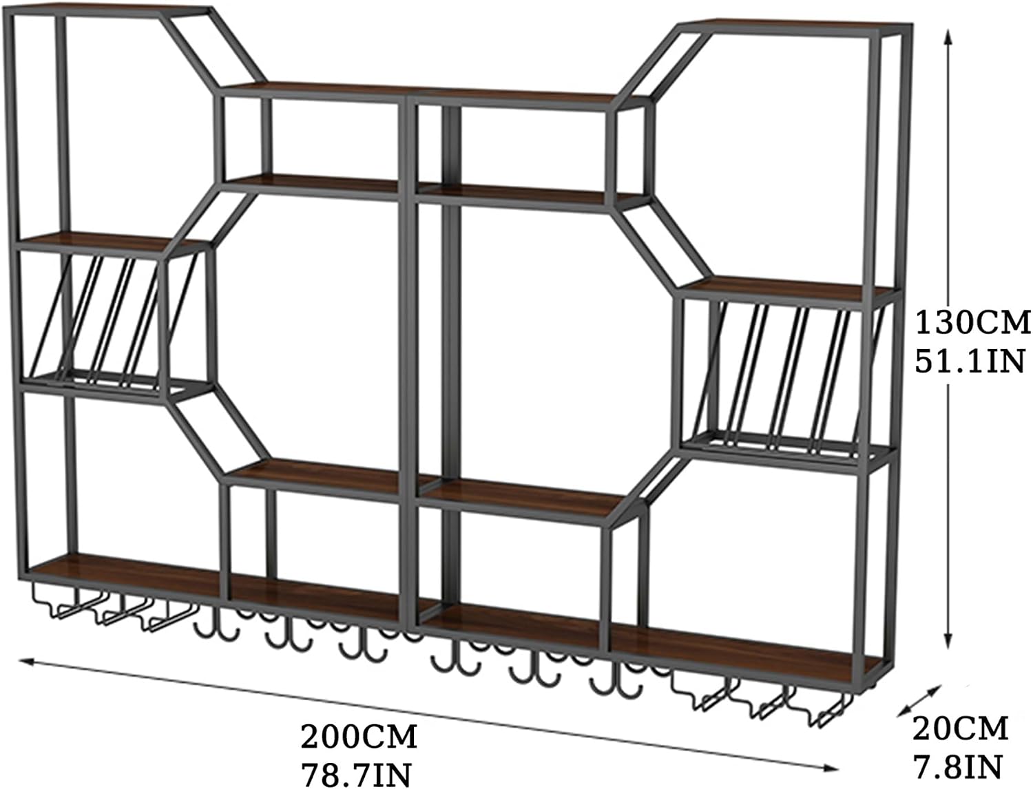 Wine Rack Bar Shelves Wall Mounted with Hanging Wine Glass Rack with Light Strip Whiskey Shelf Corner Bar Kitchen Storage Shelves Mini Bar Liquor Cabinet Bar Bottle Display Shelf for Liquor