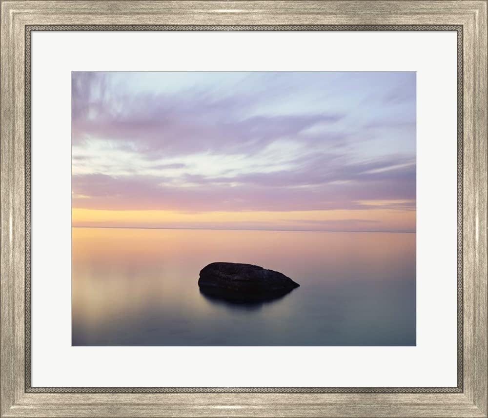 Rock at Sunset by Jim Becia Framed Art Print Wall Picture, Silver Scoop Frame, 28 x 24 inches