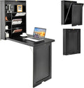 Wall Mounted Desk, Wood Collapsible Floating Desk, Convertible Computer Desk with Storage Area, Hanging Fold Out Table for Home Office, Small Spaces (Black)