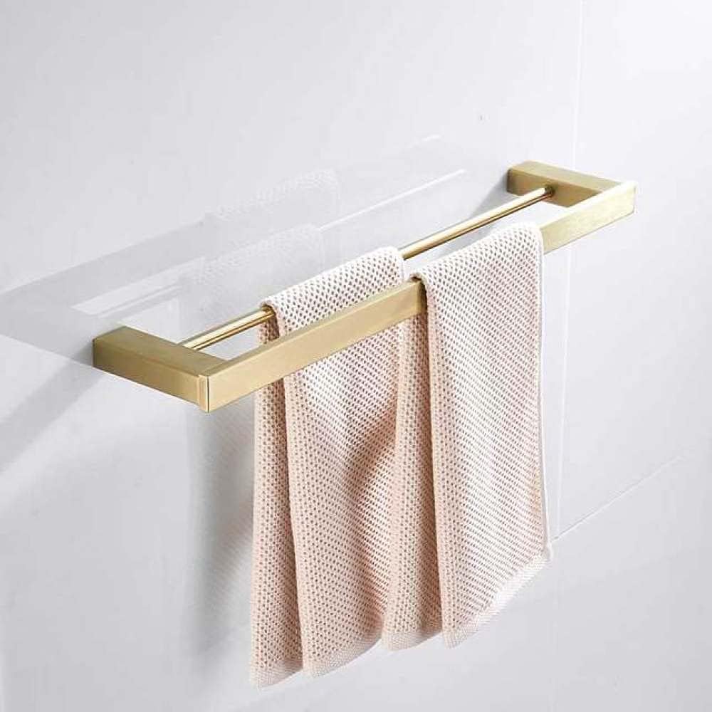 Brushed Gold Bathroom Accessories Set Stainless Steel Toilet Paper Holder Toilet Brush Holder Storage Shelf Towel Bar,Double Towel Bar