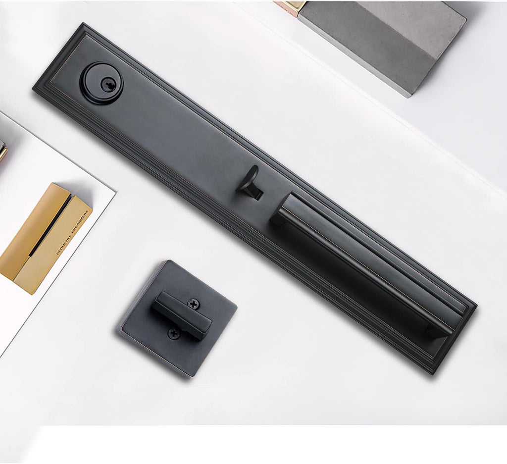 Double Door Handle Set with Dummy Inactive Handle Set for French Right and Left Hand Door (2011 Keyed & Dummy Set, Oil Rubbed Bronze)