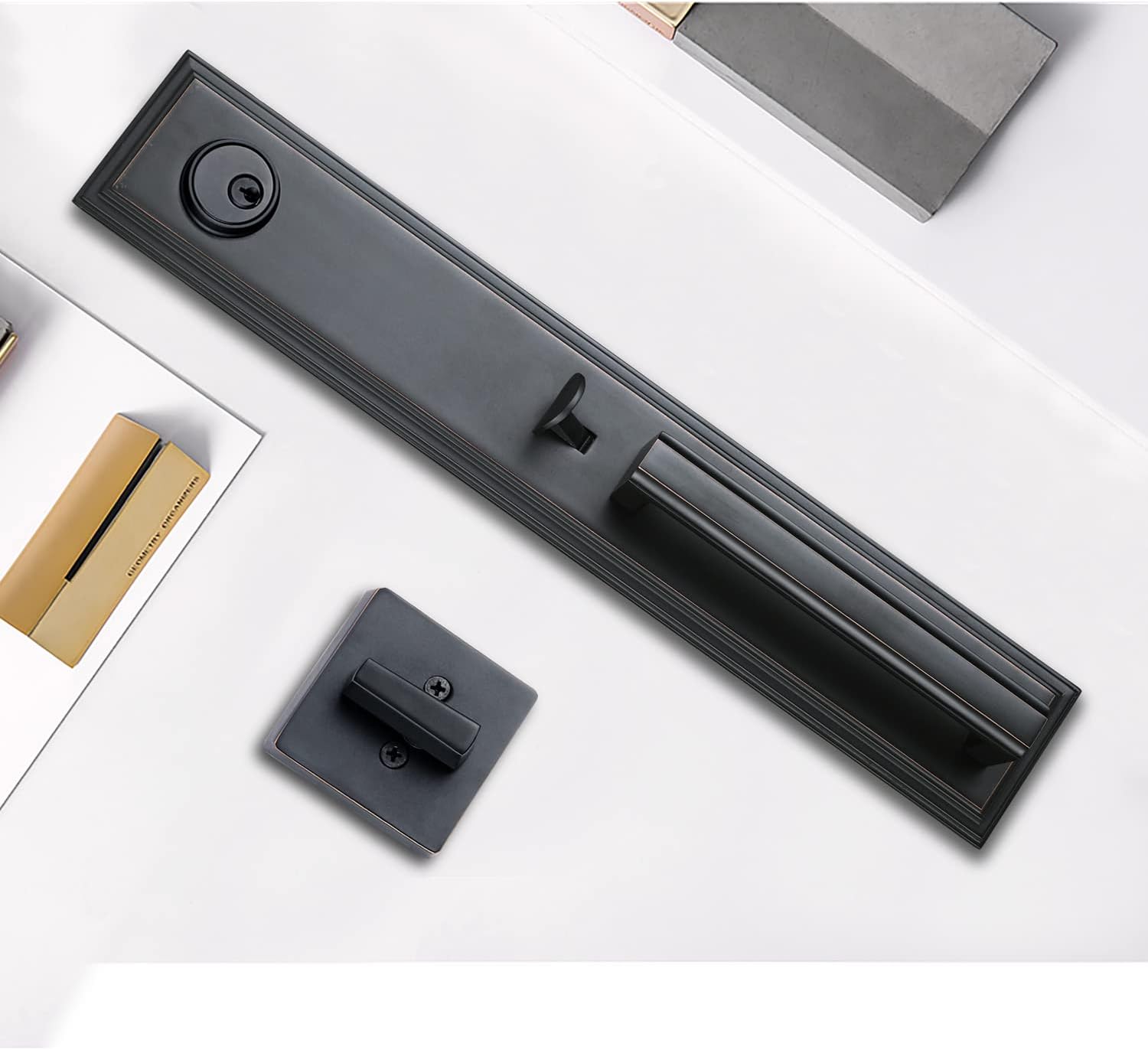 Double Door Handle Set with Dummy Inactive Handle Set for French Right and Left Hand Door (2011 Keyed & Dummy Set, Oil Rubbed Bronze)